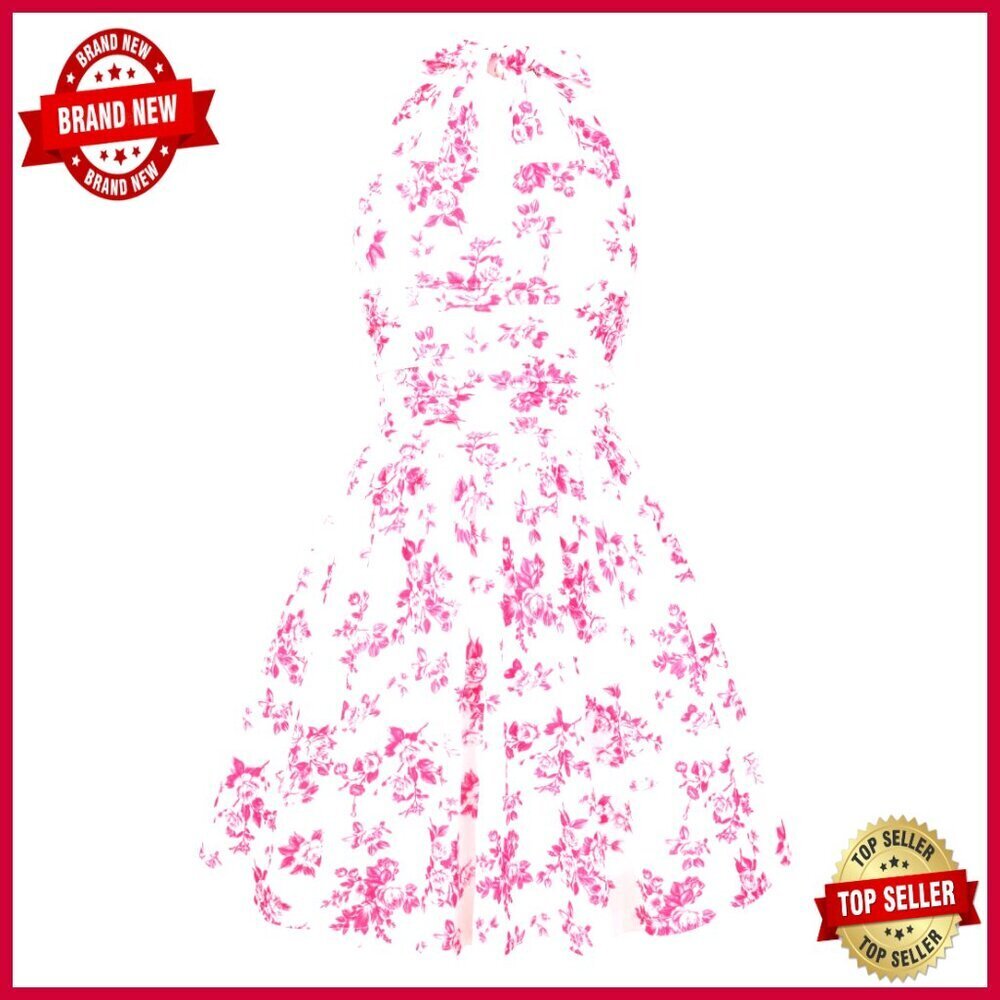 Floral Summer Sundress Halter Neck Tie Backless Flowy A-Line Dress